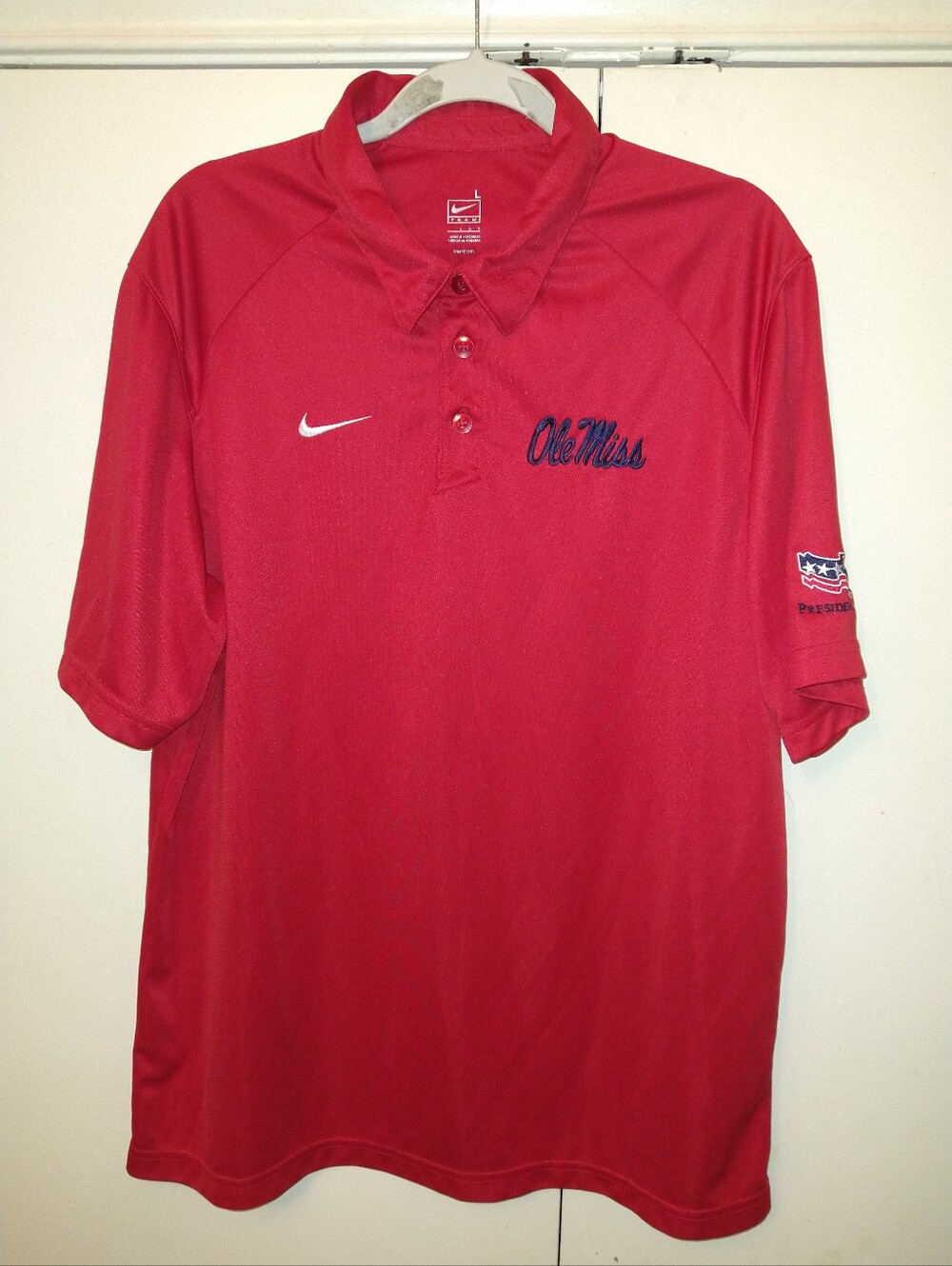 Nike Team Ole Miss Rebels NCAA Polo Shirt Men's sz Large 08 Presidential Logo.